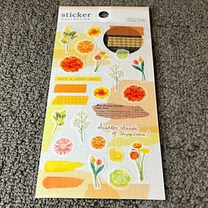 Orange Floral Sticker Collection Sheet Washi Gingham Scrapbook Journaling Japan